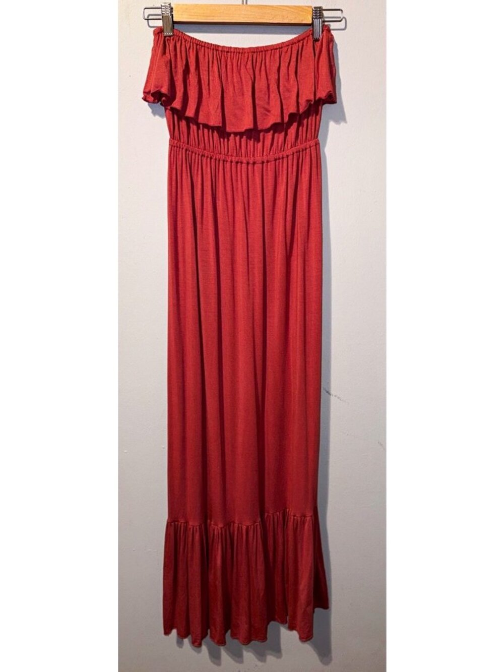 Dress Small Rust Ruffle Knit Stretch Long Sleeveless tiered